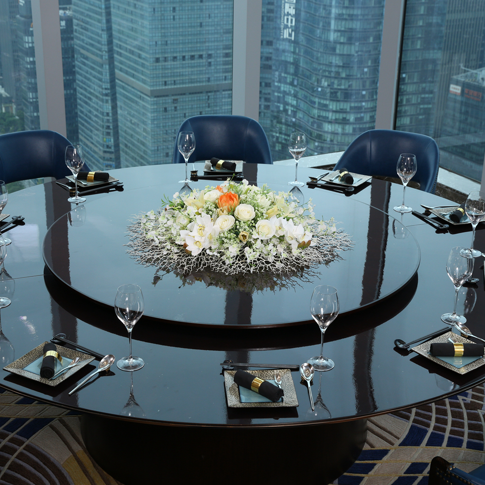 High-end Hotel Dining Table Flower Hem Dining Room Large Round Table Turntable Intermediate Swing Flower Meeting Table Emulation Flower Decoration Fake Flowers