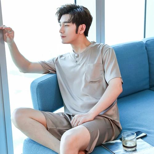 Настоящая шелковая пижама мужчина xia xinli deep short -sleeved уголь    真 真 嗄 嗄 嗄 真 真 真 真 真 真 真 真 真 真 真 真 真 真 真