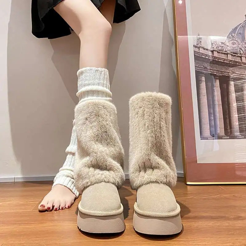 Winter cream keep warm boots, genuine leather, plus size
