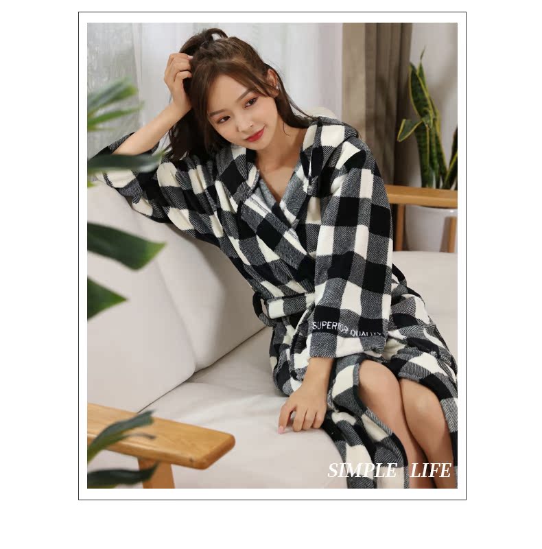 Áo ngủ flannel nữ dài phần nam san hô nhung đồ ngủ mùa đông cặp vợ chồng áo choàng trùm đầu dịch vụ nhà áo choàng tắm áo choàng ngủ