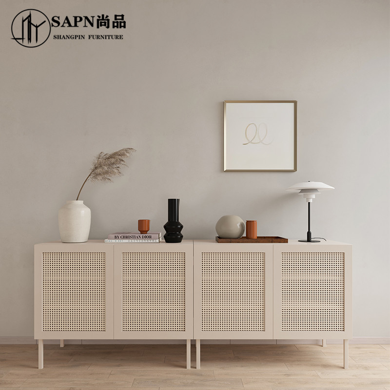 Nordic Solid Wood Dining Side Cabinet Vine Chic Closing Cabinet Minimalist Modern Door Hall Cabinet Tea Water Cabinet Day Style Shoes Cabinet Sofa Side Cabinet