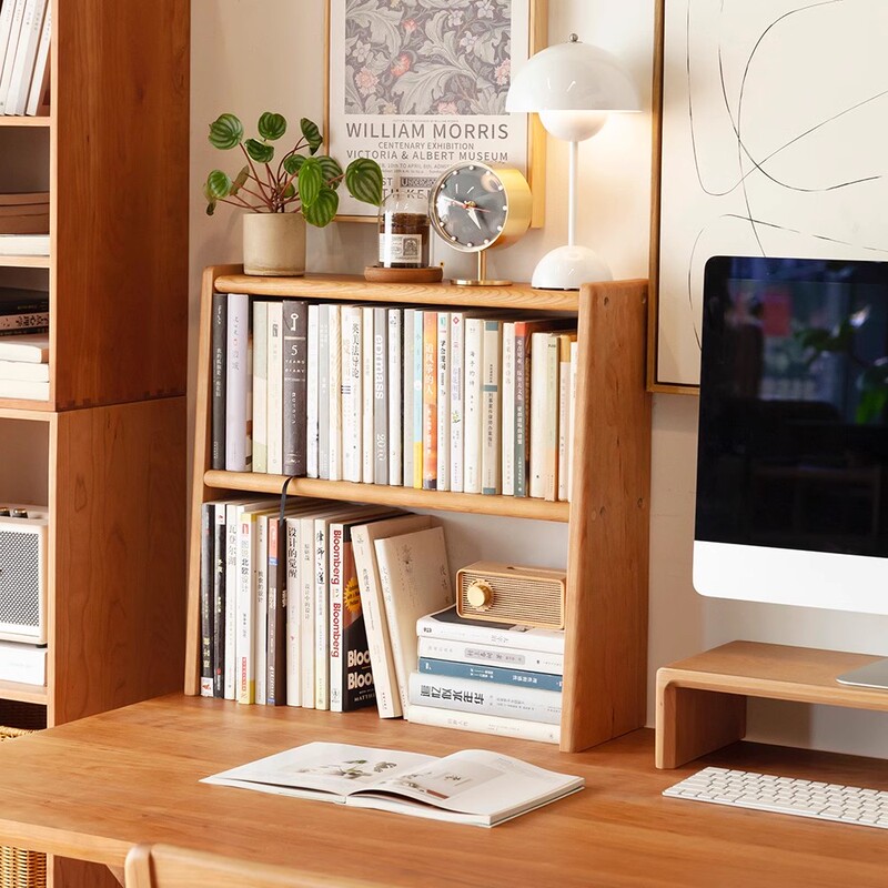 Desktop Bookshelf, All Solid Wood Cherry Wood Storage Rack, Cup and Figurine Display Rack, Multi-Layer Chinese-Style Simple Shelf