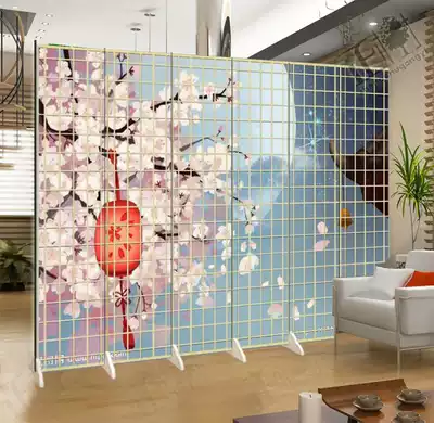 Japanese-style screen cherry blossom imitation wood grain grid fashion living room meal grilled cuisine photo photography folding beauty partition fabric art
