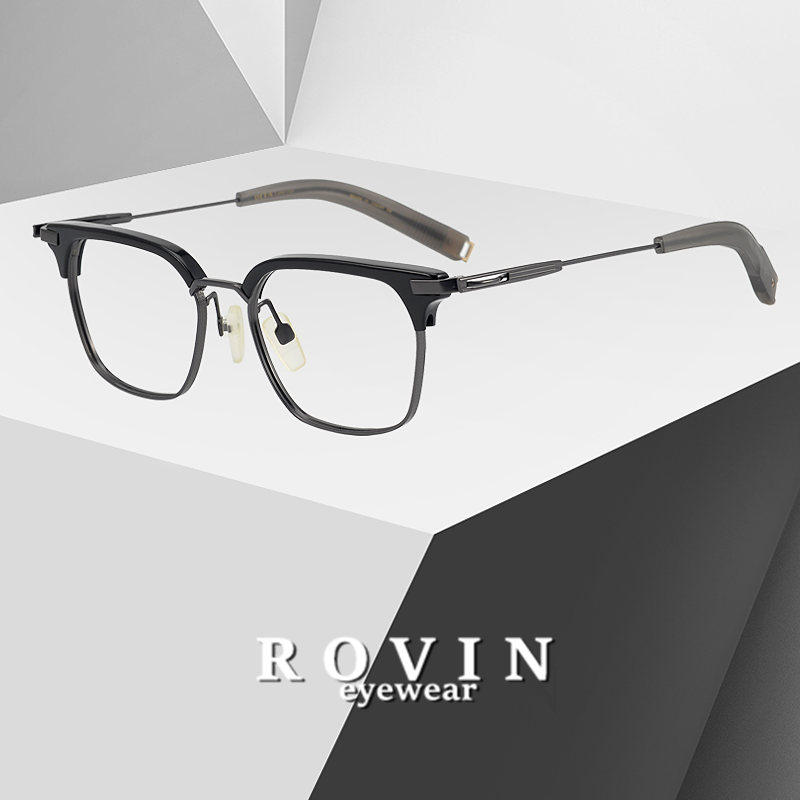 Light luxury handmade square frame silicone mirror legs pure titanium ultra-light elastic mirror legs retro big face myopia glasses frame for men and women