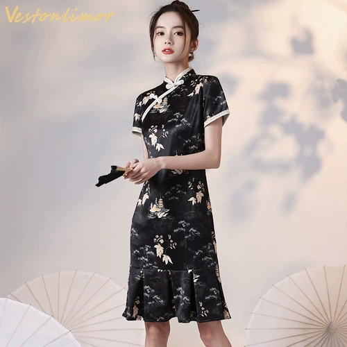 Летнее ципао, ретро модное платье, 2025 года, крой «рыбий хвост»