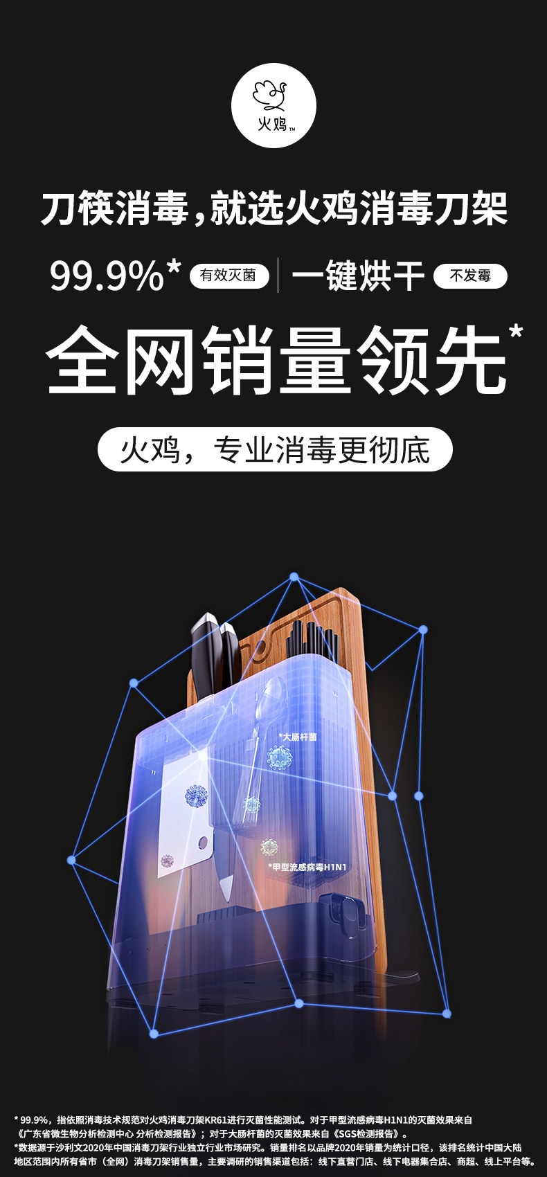 老板旗下 火鸡 KR61 双光源双热源 刀筷砧板干消毒机 图7