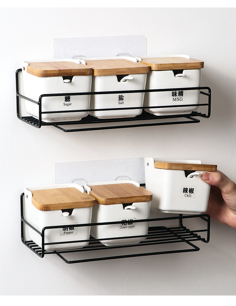Ceramic seasoning box shelf combination suit salt monosodium glutamate seasoning jar Nordic home kitchen supplies sugar salt shaker
