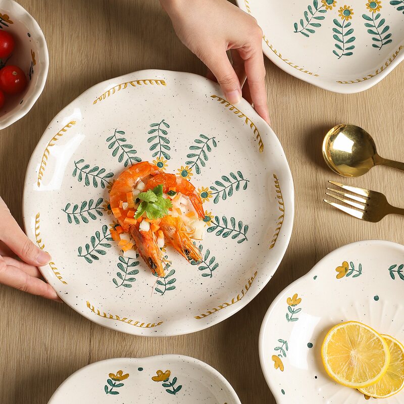 Day Style Ceramic Dishes Dishes Home Ins Wind Mesh Red Dinner Plate Sauces Creative Cutlery Breakfast Trays Advanced