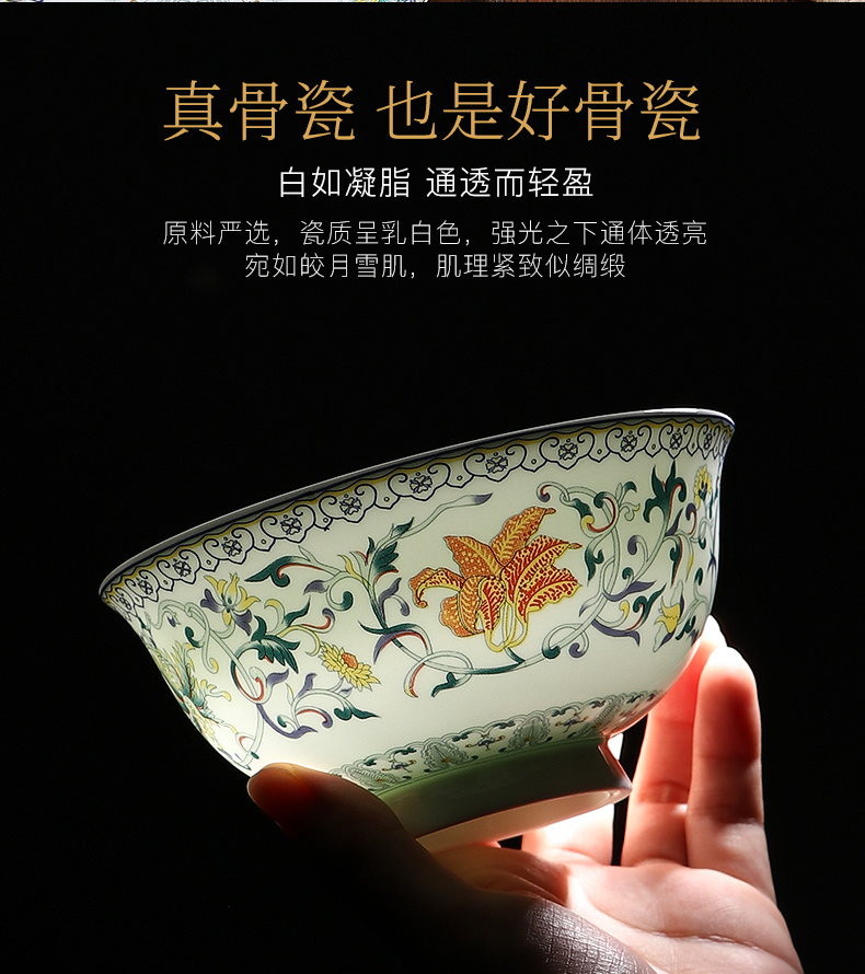 Jingdezhen famille rose bowl dishes suit household glair of new Chinese style ipads porcelain tableware suit new splendid