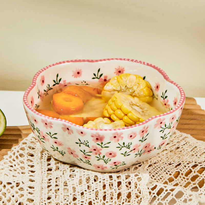 Day Style Ceramic Fruit Bowl Salad Bowl Home Eating Bowls Cute Young Girl Hearts Cutlery Creative Breakfast Bowl Rice Flowers
