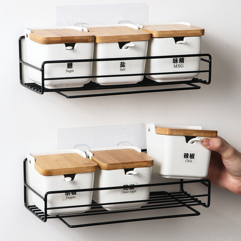 Ceramic seasoning box shelf combination suit salt monosodium glutamate seasoning jar Nordic home kitchen supplies sugar salt shaker