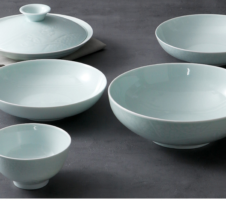 Jingdezhen shadow celadon deep dish household food dish ceramic plate Chinese bowl dish BingDi spoon, lotus open