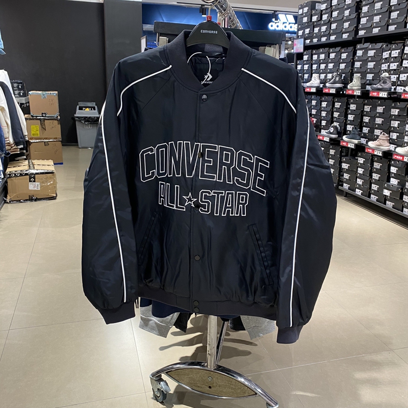 Connverse Converse Black Stand-Up Collar Baseball Jacket Men's Casual Jacket Cotton Jacket 10027340-A01-A02