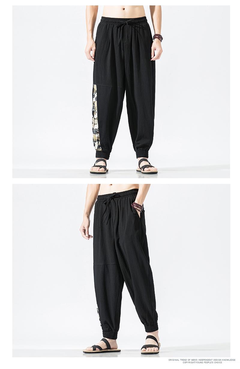 Quần nam mùa hè thủy triều Trung Quốc cotton và vải lanh mỏng retro retro chân quần chín điểm quần harem giản dị - Quần mỏng quần short jean nam
