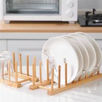 Multi-function plate storage rack support household kitchen Bamboo and wood display display rack Dishes plate drain rack