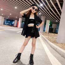 Girl Jazz Stage Walk Show Wave Clothes Children Hip Hop Street Dance Suit Girl Black Suit Modern Dance Performance Suit