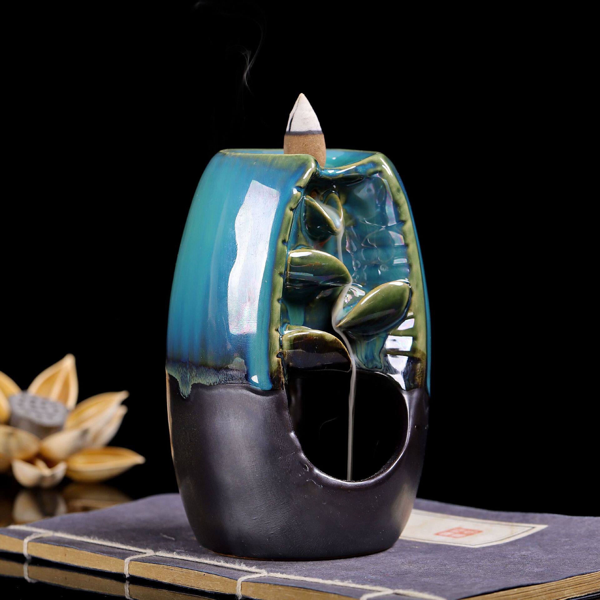 Керамическая благовола -горелка обратно водопад водопад водопад дымовой центр курильница   