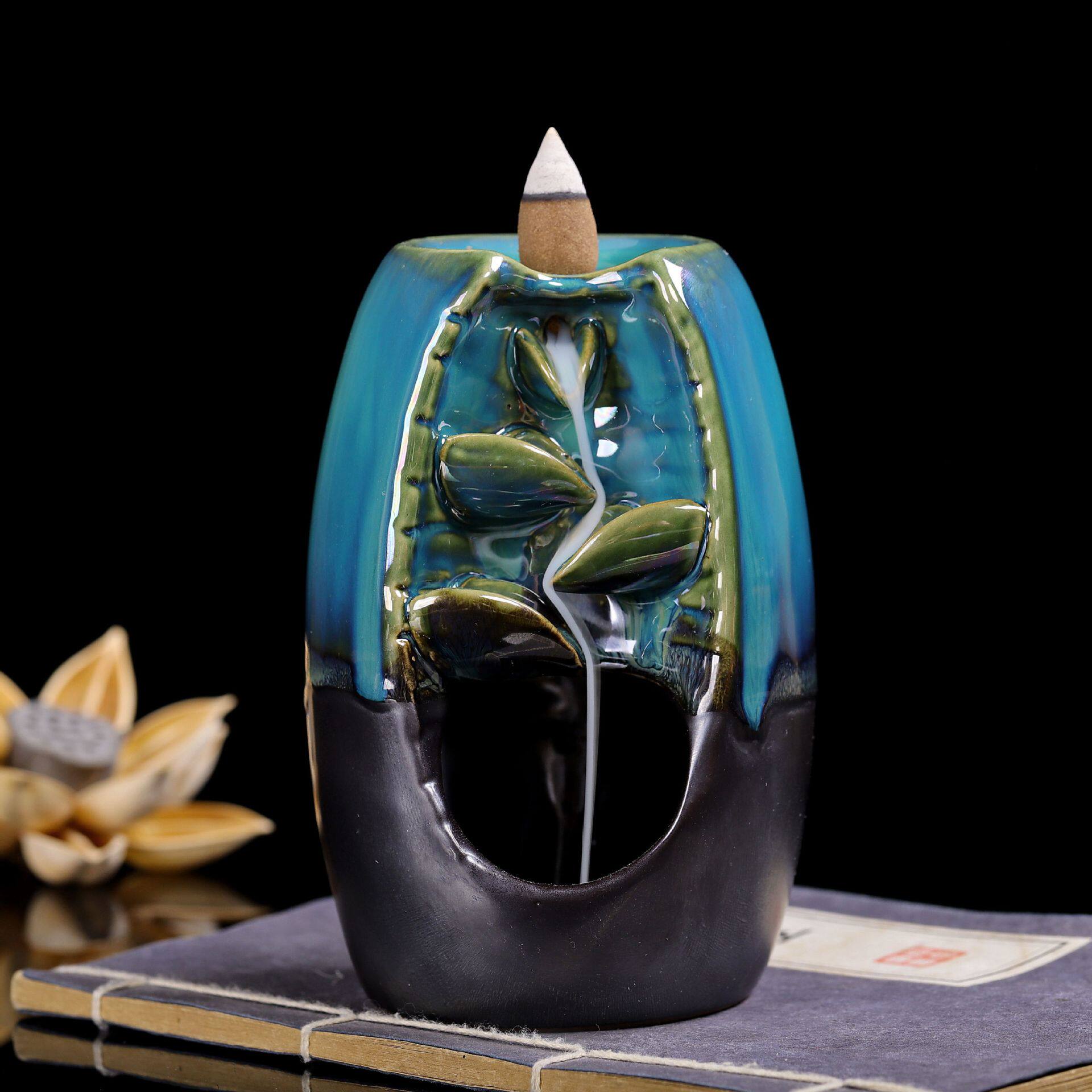 Керамическая благовола -горелка обратно водопад водопад водопад дымовой центр курильница   