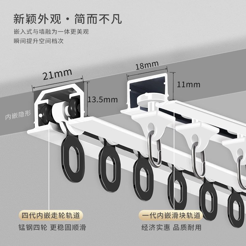 Embedded invisible curtain rail LU type Bend Rail Pulley Aluminum Alloy Pre-Embedded Silent Curtain Slide top loading rail-Taobao