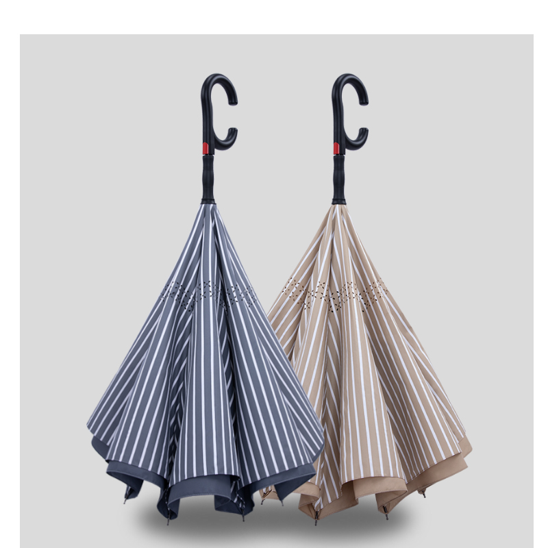 Free-of-hold umbrellas reverse umbrella double layer stripe fully automatic car barometer double long handle umbrella male and female