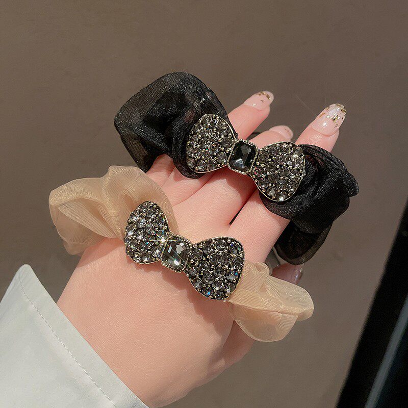 Korean net red hair ring senior organza large intestine hair ring bow temperament hair ring rhinestone rubber band female head summer