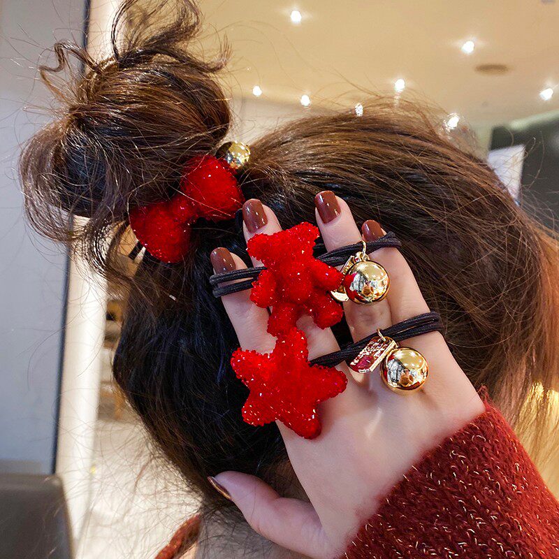South Korea's Dongdaemun red New Year hair ring hair ring cute bear tie hair rubber band girl sequin hair ring hair accessories