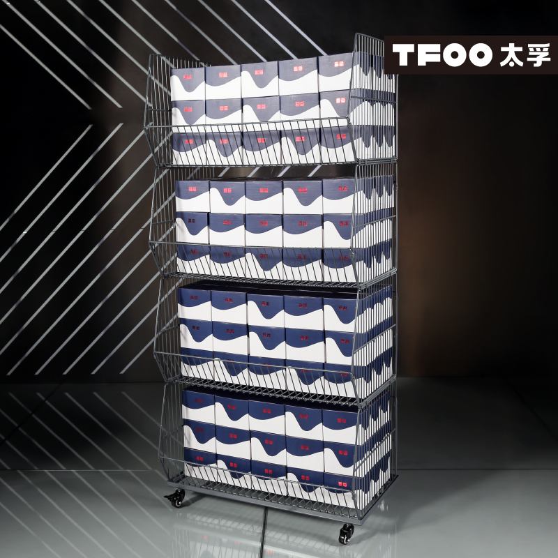 Taifu Workshop Large Capacity Mesh Basket Shelf With Wheels Pitched Cage Exhibition Shelf Removable Raw Material Warehousing Racks