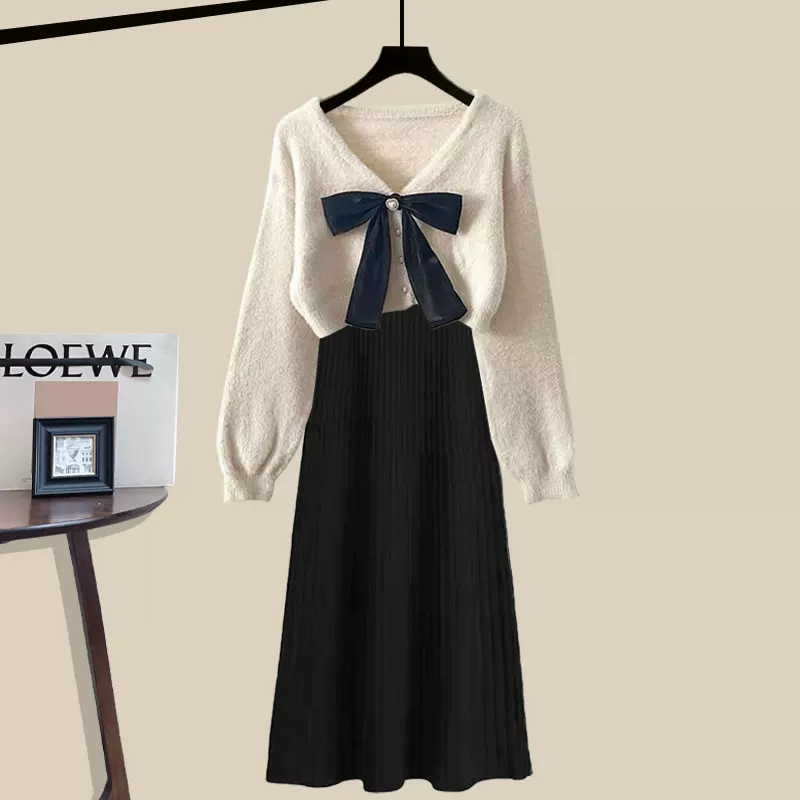 Осеннее платье, вязаный кардиган, комплект, коллекция 2022 года, стиль Chanel
