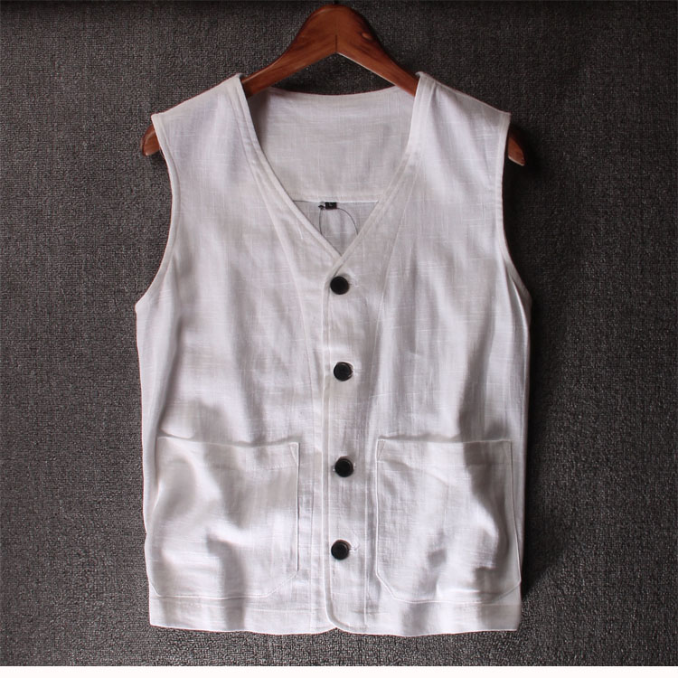 Mùa hè cỡ lớn Trung Quốc vải lanh Tang phù hợp với áo thun không tay nam cardigan trung niên áo vest lỏng mồ hôi vest vest - Áo vest cotton áo thun ba lỗ