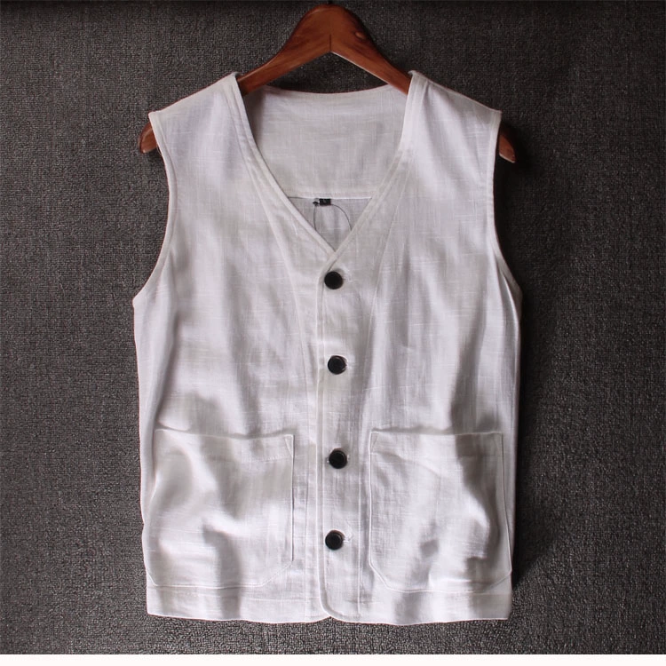 Mùa hè cỡ lớn Trung Quốc vải lanh Tang phù hợp với áo thun không tay nam cardigan trung niên áo vest lỏng mồ hôi vest vest - Áo vest cotton