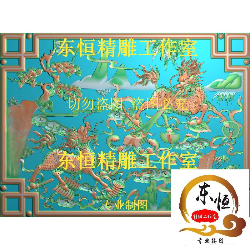 Double Kirin Belt Line Fine Sculpture Picture Engraving Picture Grayscale JDP Relief Map Kirin Offering-Taobao