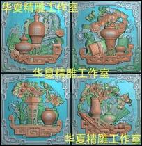 Scanned image exquisitely carved peony four seasons plum orchid bamboo and chrysanthemum ancient spring summer autumn and winter plum vase Bogu H5OIA