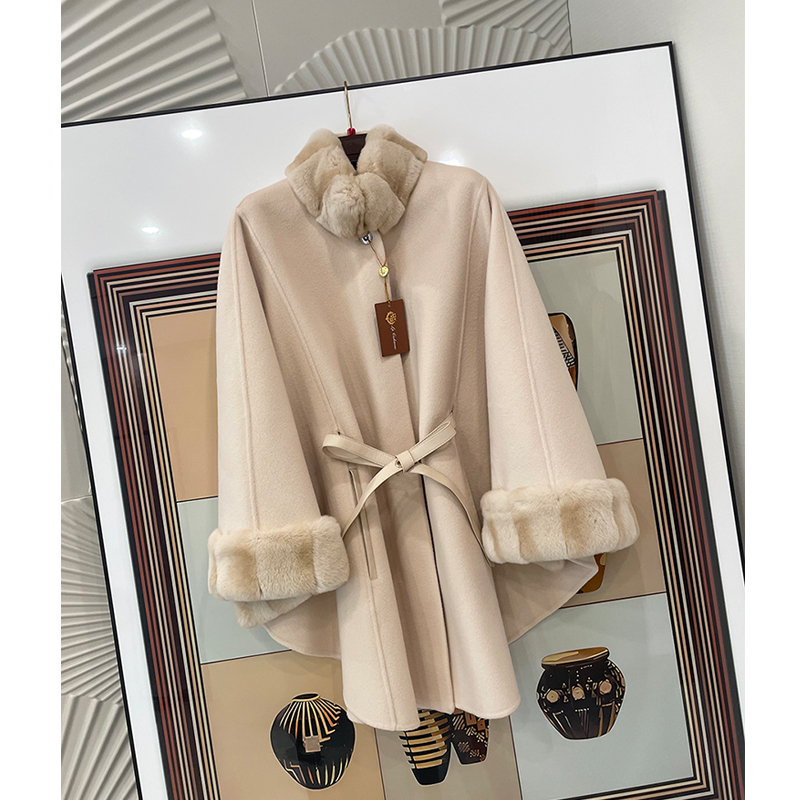 2025 Autumn/Winter New Lp Same Style Original Color Totoro Color Rex Rabbit Fur Cape Double-Sided Cashmere Short Coat Jacket