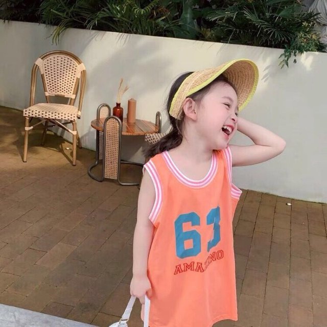 H Girls Sports Basketball Jersey Korean Fashion Baby Summer Clothes Children's Baby Style Vest Mid-Length Skirt ສາວນ້ອຍ