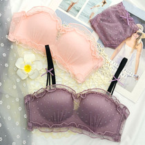  Lace anti-light bandeau underwear womens small breasts gathered without steel rims strapless bra non-slip upper support can not empty cup