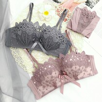  Bandeau bra set anti-light embroidered underwear women without steel rings small chest gathered adjustable upper support anti-sagging