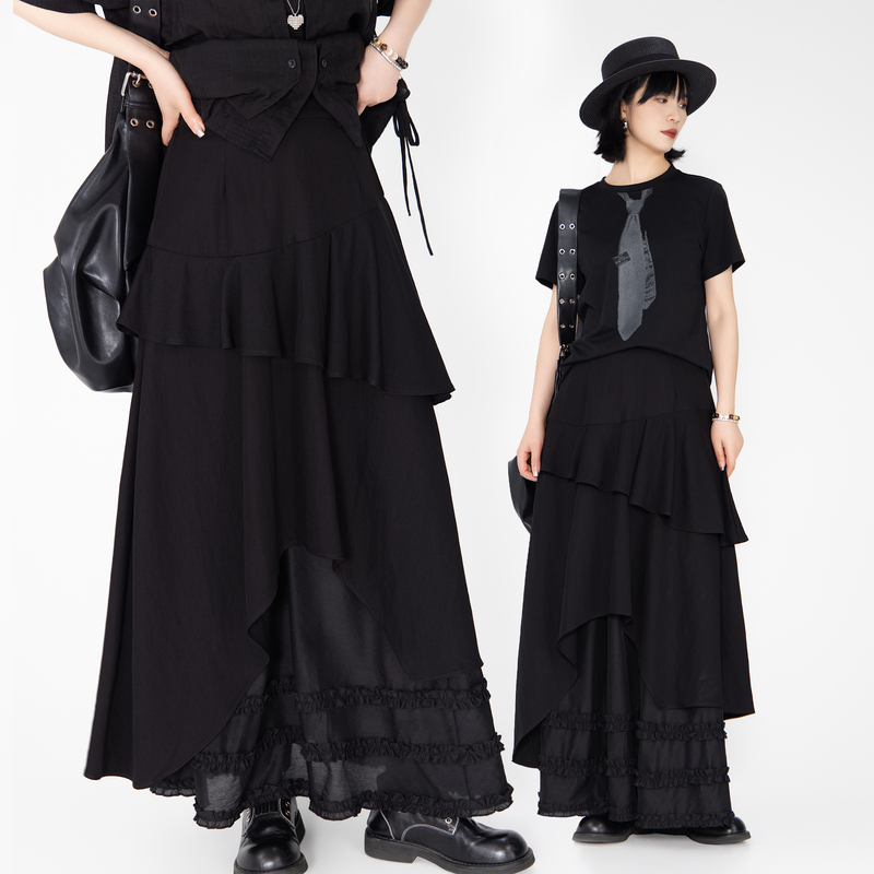 Shurui【Stacked Waves】2026 Summer New Irregular Ruffle Layered Cake Skirt High-Waisted Mid-Length Style