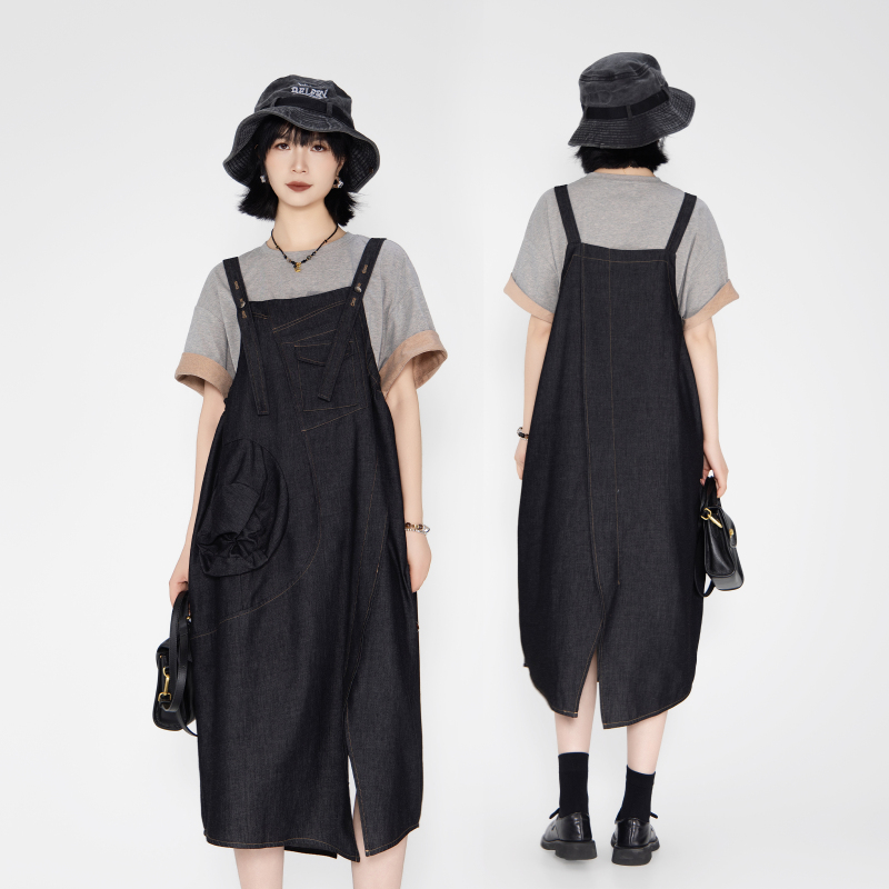 Shurui【Time Machine】2026 Summer New Denim Suspender Dress Women's Loose Artistic Lazy Style Japanese Style