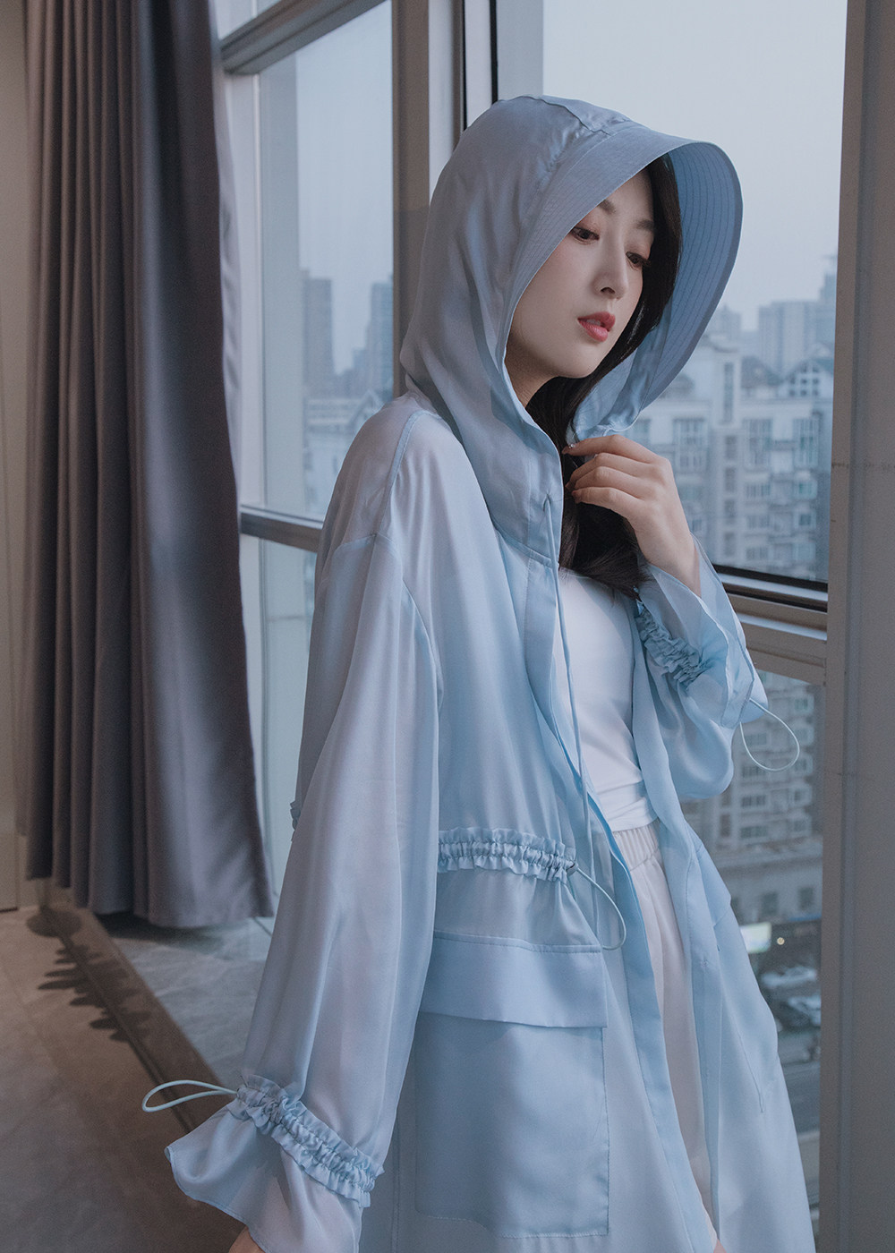 Gale High Dingding LRKS (New Technology Silk Windwear) Full net first hair mulberry silk long version jacket M163