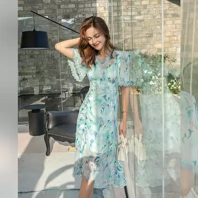 Lieer Gaoding LRKS (deep sea jellyfish skirt) skirt female summer mulberry silkworm silk waist temperament dress Y013