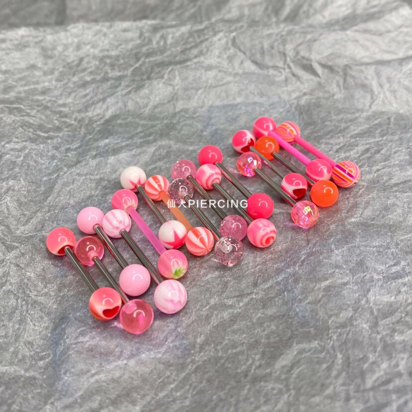 Immortal puncture pink girl cute acrylic tongue nail 14g personality hot girl tongue nail milk nail uv peptide steel