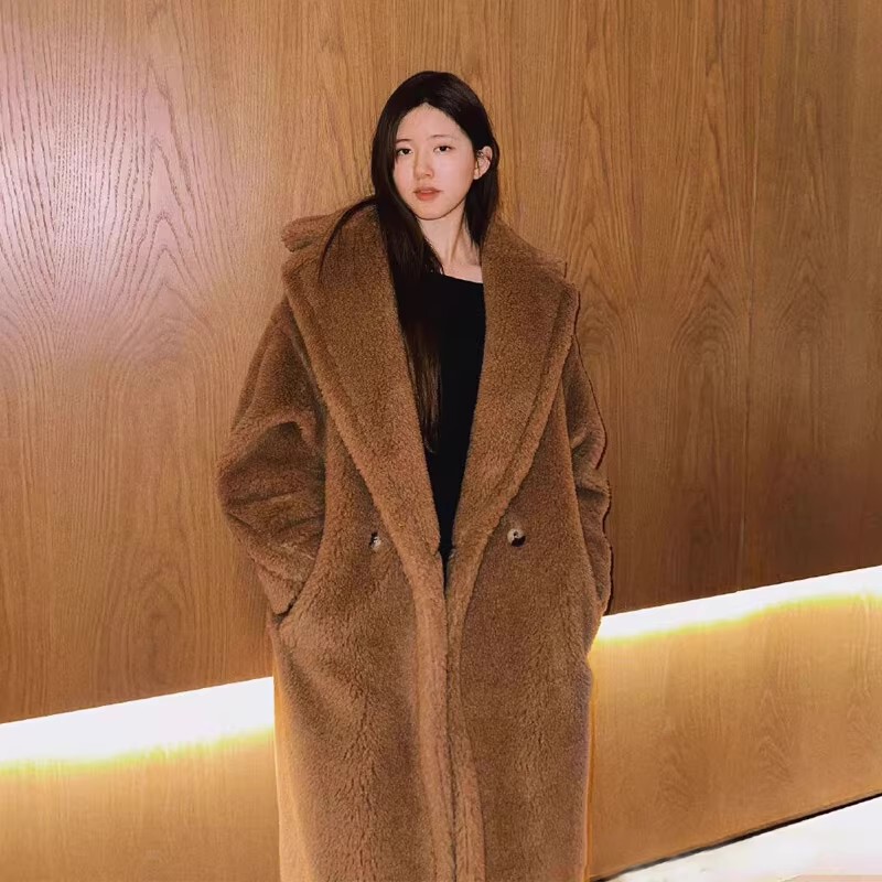 Zhao Lusi Style Teddy Bear Coat for Women, Winter Mid-Length Shearling Fur Integrated Lamb Fur Coat