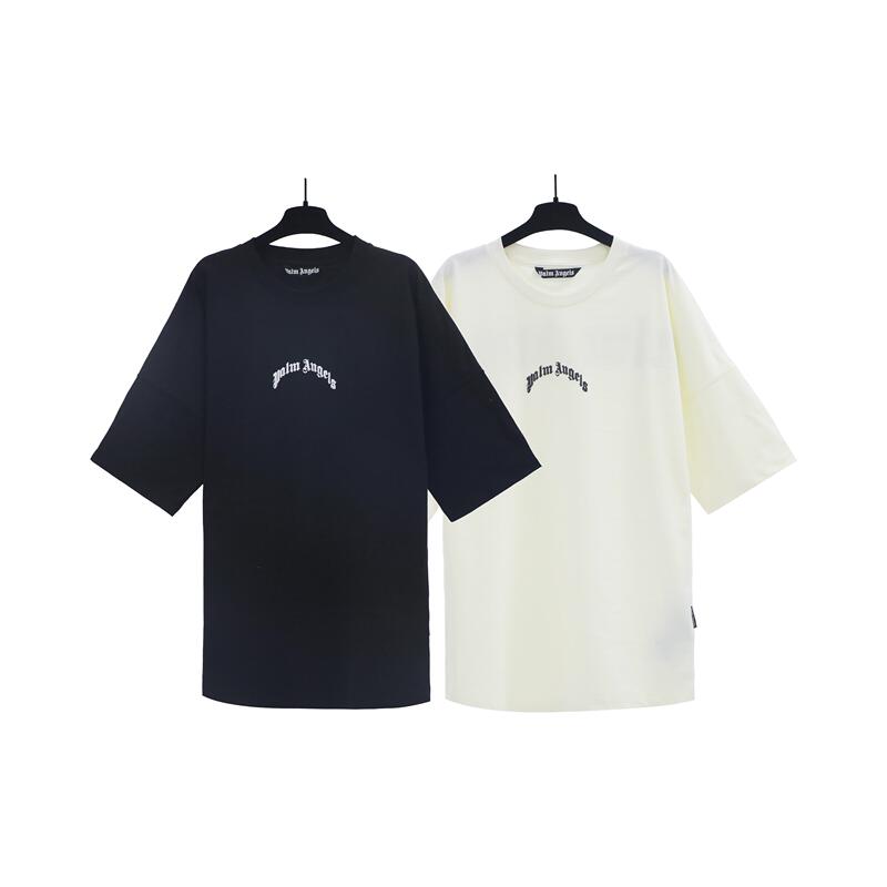 Palm Angels 24Ss Palm Angels Men's Round Neck Pa Curved Logo Letter T-Shirt Loose Short-Sleeved Trendy