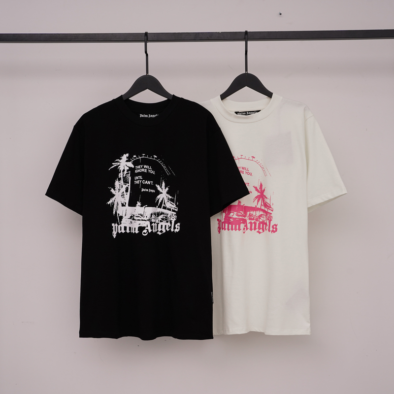Palm Angels Retro Style Coconut Tree Print Short-Sleeved T-Shirt for Men and Women, Loose and Versatile, Street Fashion Palm Angels Retro Style Coconut Tree Print Short-Sleeved T-Shirt for Men and Women, Loose and Versatile, Street Fashion