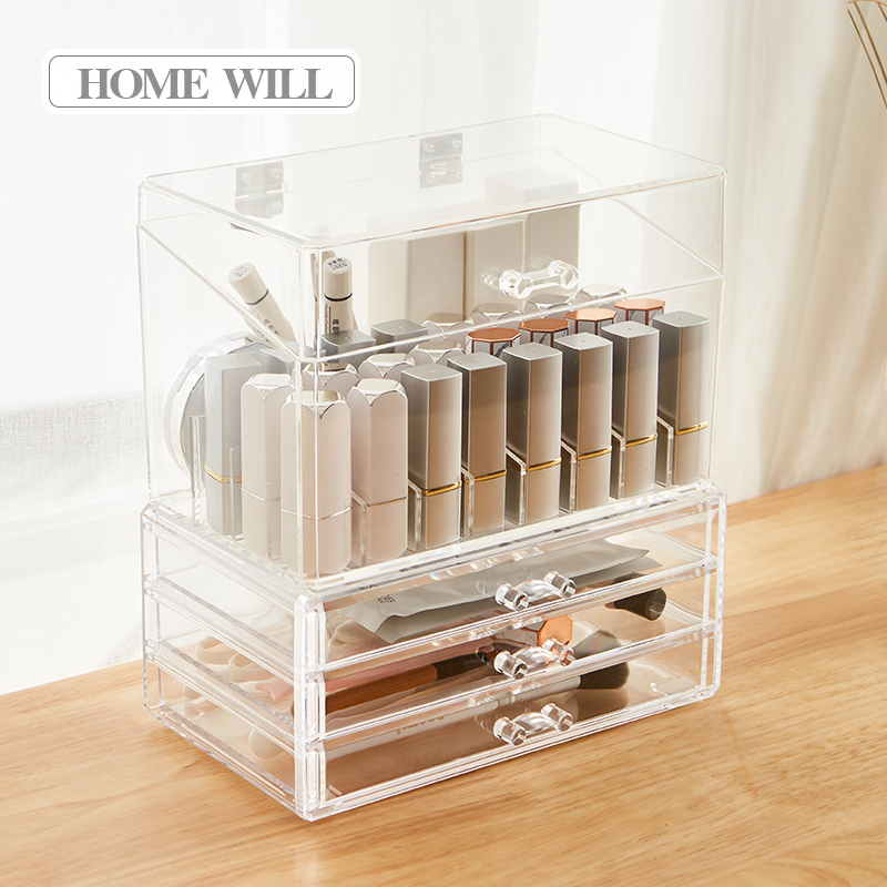 Makeup Desk Desktop Drawer Lipstick Red Skin Care Products Finishing Silo SHELVES Acrylic Minimalist Cosmetic containing box