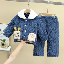 Children's pajamas Coral fluff thickened boys' home clothing suit Girls flannel paddle small boy autumn winter