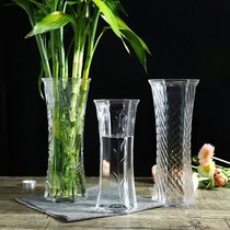  Transport bamboo insert water bamboo bottle Fugui bamboo vase glass transparent large height 30CM household bamboo put it in the viewing hall