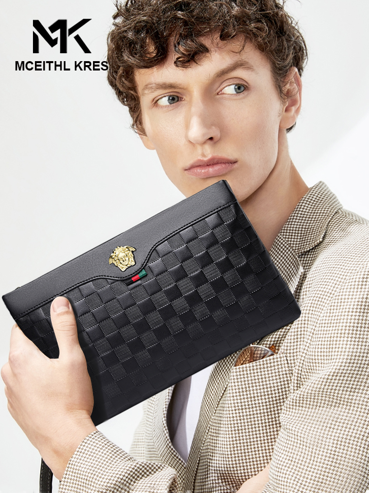 MK New Men Handbag Furniture Leather Wash Envelope Handbag Casual Brand Large Capacity Handbag Man