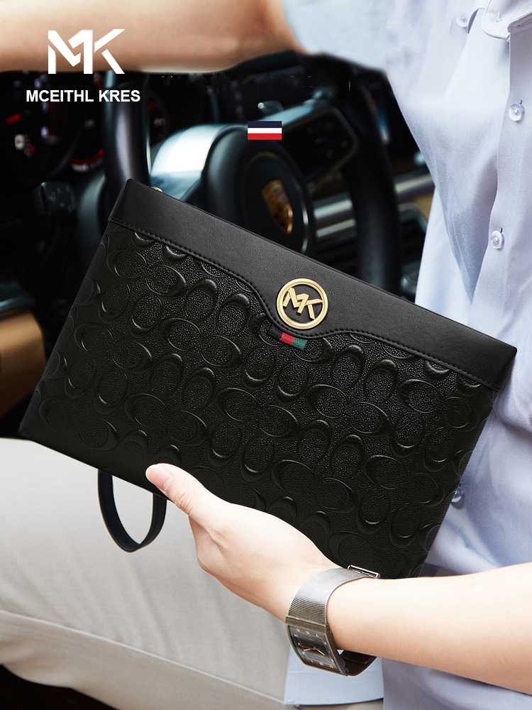 mk new leather men's clutch bag fashion envelope bag men's hand bag trendy brand clip bag luxury handbag men