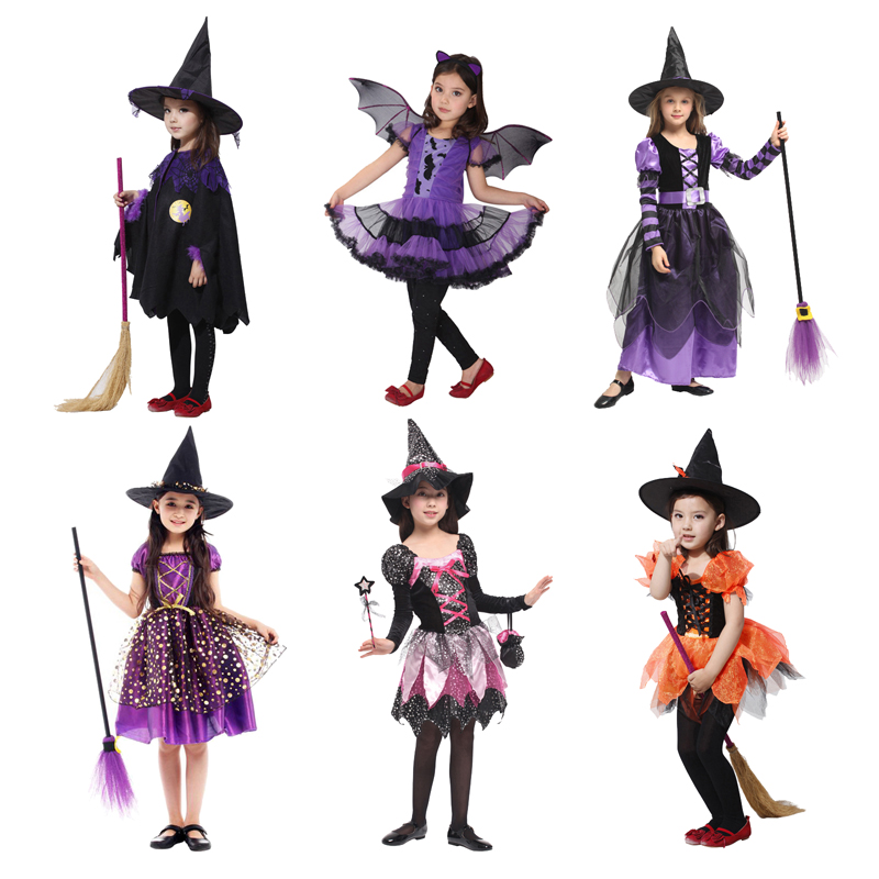 Halloween Children's Clothing Little Girl Witch Cloak Cape Out To Serve Bat Wizard Female Witch Show Suit-Taobao